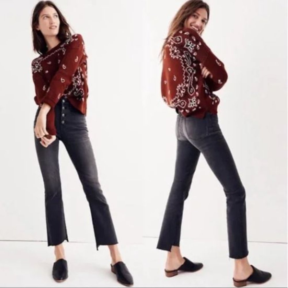 Madewell Cali Demi-Boot Jeans: Asymmetrical Raw Hem Black Wash